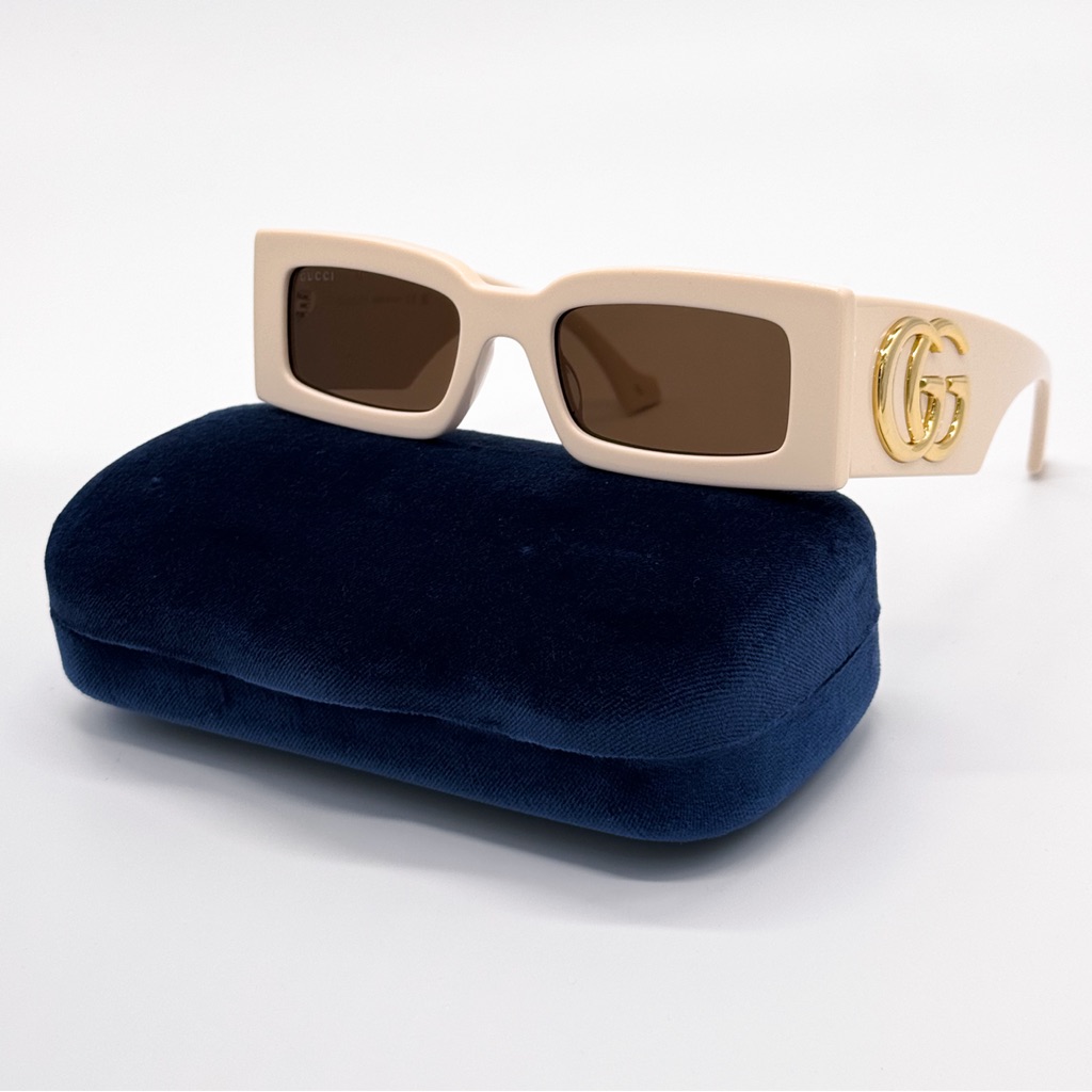 New Gucci Gg1425s 004 Rectangle Beige Brown Women Sunglasses Gucci